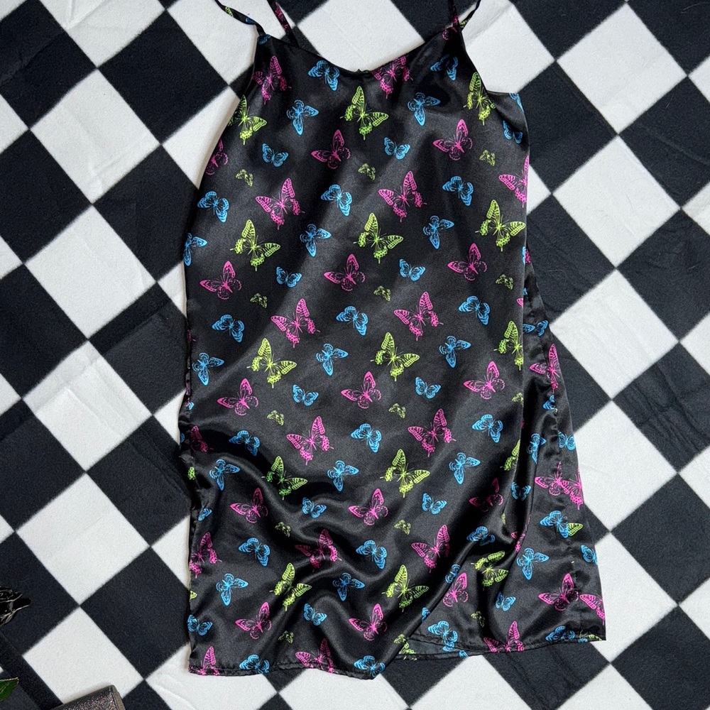 Art Class Black Chemise with Colorful Butterfly Print